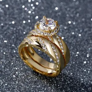 A set of two elegant and fashionable 14k gold-plated alloy rings, decorated with intricate designs, suitable for everyday wear and as a Valentine's Day gift for women.