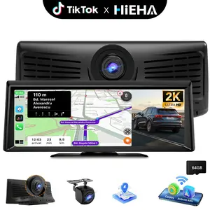 【HiEHA】2026 8.14" Wireless CarPlay Touch Screen Dash Cam, 2K Front & 1080P Backup Camera, Android Auto/Bluetooth/GPS/Mirror Link, Universal Car Stereo Receiver Dashcam HD