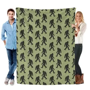 Vintage Flannel Bigfoot Sasquatch Blanket for Men Women, Funny Unique Birthday Gifts, Single-Sided Print with Plain White Back, Ideal Holiday Gift for Halloween Thanksgiving Christmas