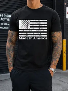 Made In America Vintage USA Flag Graphic Tee Vintage Washed Cotton T Shirt For Men Women Patriotic Casual Streetwear Tee