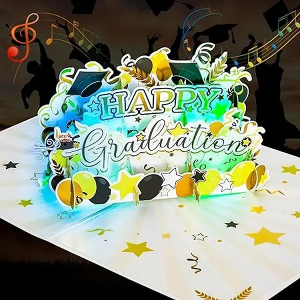 Lights & Music Pop Up Graduation Card, 3D Happy Graduation Card, Congratulations Greeting Cards Gift for High School, College, University Masters and PHD Graduates