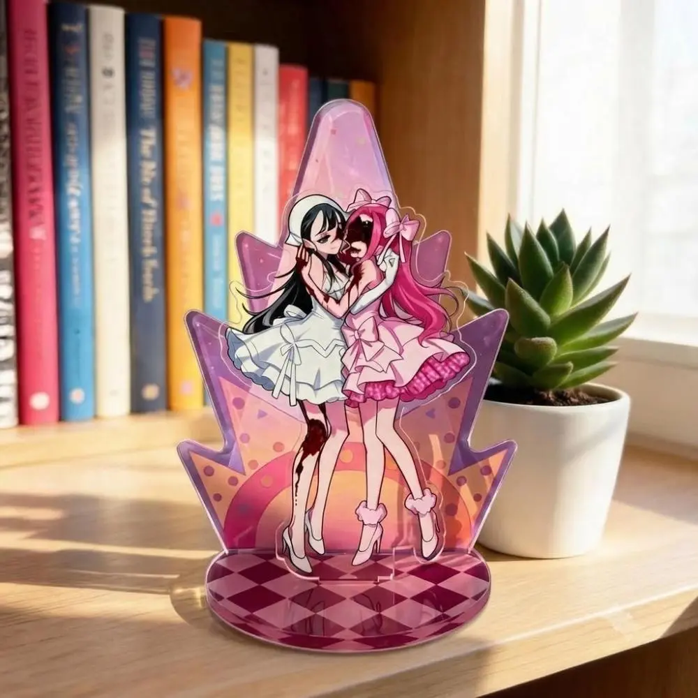 Acrylic Standee Mi zi SuA Inspired, Pink And Black Hair Anime Idol Duo, 2 Layer 3mm Acrylic Figure, Cute Desk And Shelf Decor Adventure Gift