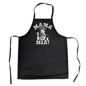 Mama Mia Pasta Cookout Apron Funny Cooking Graphic Kitchen Smock Funny Aprons Adjustable Household Items Graphic Print Funny Food Cover Novelty Cooking Aprons for Men Black -