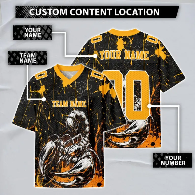 Custom Scorpion Football Jersey, Personalized Team Name Player Name Number, American Football Team Shirt