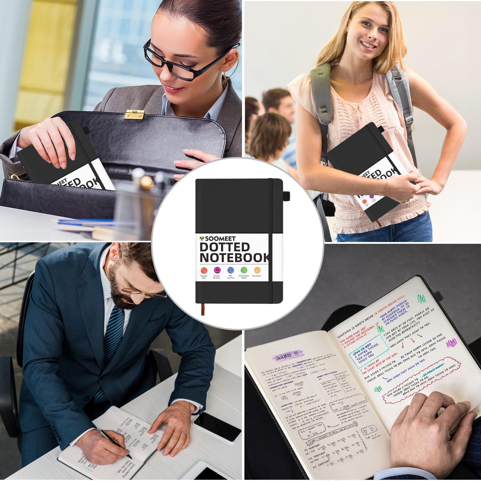 Dot matrix notebook, 5.7" x 8.3" hardcover leather notebook, medium size, 100 GSM thick paper