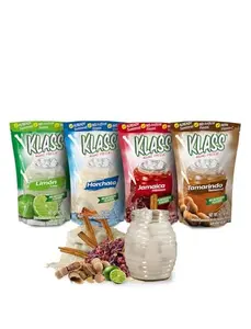 Klass Aguas Frescas | Drink Mix Mexican Variety Pack | Horchata Limeade Hibiscus & Tamarind Drinks | Flavors From Natural Sources, No Artificial Flavors, With Vitamin C (Makes 7 to 9 Quarts) 14.1 Oz Family Pack (4-Pack)