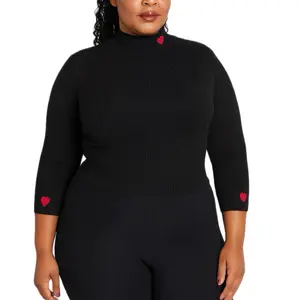 Embroidered Heart Accents  Top - One Size, Black, Long Sleeves, Womenswear - Shirts