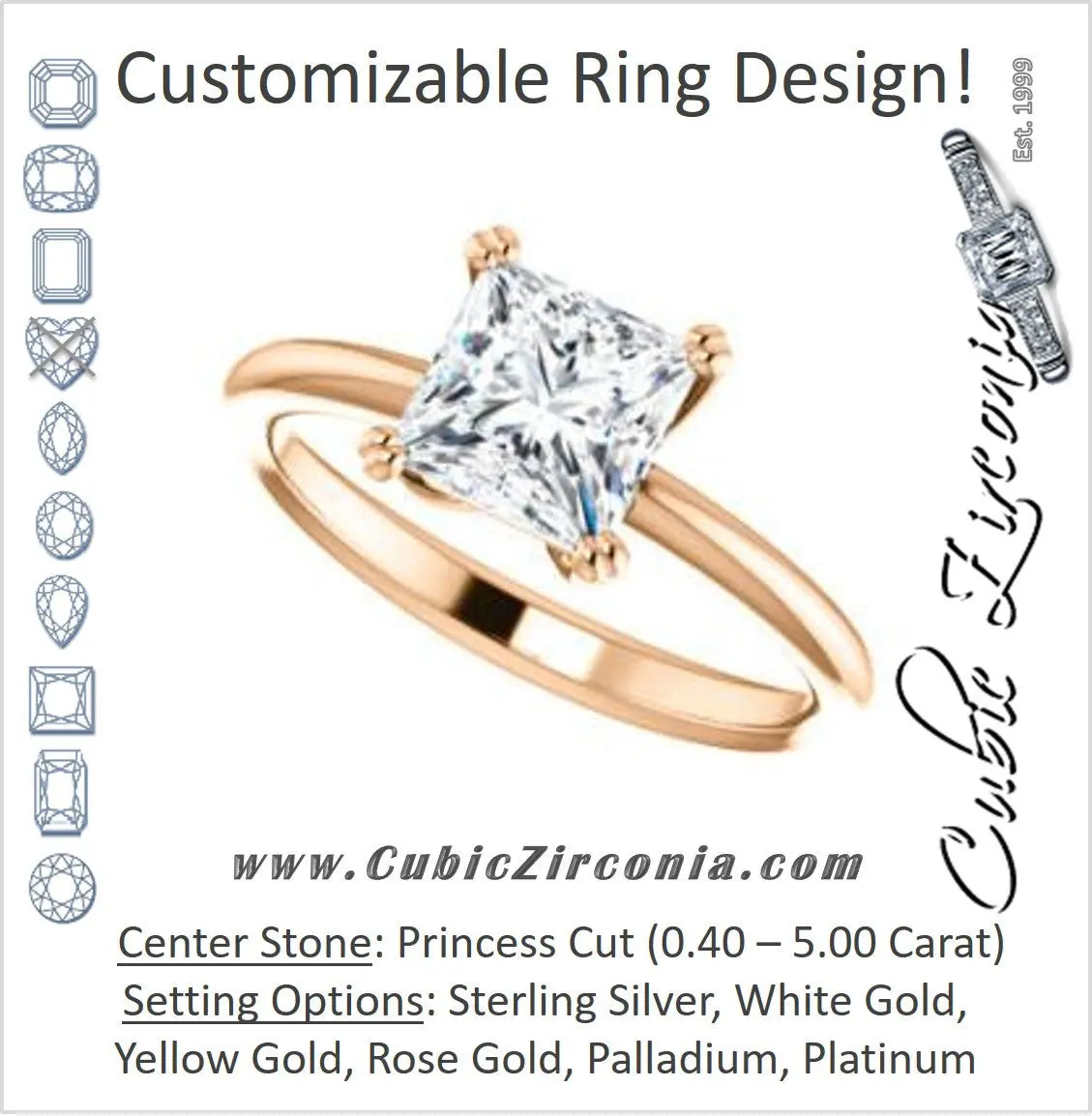 Cubic Zirconia Engagement Ring- The Venusia (Customizable Princess Cut Solitaire with Thin Band)