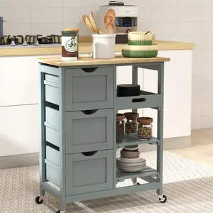 HOMCOM Compact Kitchen Island Cart on Wheels, Rolling Utility Trolley Cart  with Storage Shelf & Drawer for Dining Room, Grey