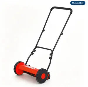 16-Inch Manual Reel Lawn Mower, 5-Blade Push Mower with Adjustable Cutting Height, Lightweight & Quiet, Eco-Friendly Grass Cutter for Small Yards, Red