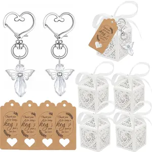 12pcs Gift Box Heart-Shaped Key Ring Guardian Angel Keychain Set, Perfect for Weddings & Special Events, Includes 12 Unique Gifts