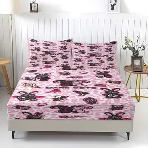Gothic Rabbit Bear Pattern Fitted Sheet,Comfortable leopard Print Polka Dot Pattern,Including 1 Bed Sheet and 2 Pillowcases,Comfortable Bedding,Anti Slip Dust Cover Suitable for Decorating Bedrooms for Teenagers and Adults