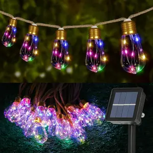 Solar Outdoor String Lights 24FT  Rope  Solar Lights with 20 Shatterproof Bulbs,8 Modes Solar  String Lights with Memory Function,  for Garden,Camping,Cafe(Multicolor)