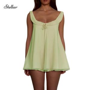 Women's Summer Shorts Outfit Loose Fit Stylish Solid U Neck Long Tank Top And Low Rise Shorts 2pcs Set