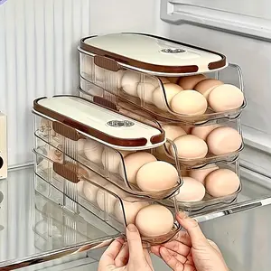 one-piece, one-layer/double-layer/three-layer combined egg rack, refrigerator egg storage box, egg basket, space-saving, automatic rolling egg organizer, large-capacity egg dispenser, suitable for refrigerator storage