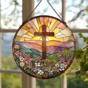 Stained Acrylic  Cross Suncatcher: Wildflower Christian Decor