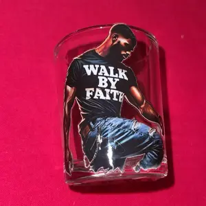 Walk By Faith Custom Shot Glass with Image and Words for Unique Drinkware