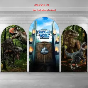 World Dinosaur Chiara Arch Covers Stretchy Backdrop – T-Rex & Raptor Design, Perfect for Kids’ Birthday & Dinosaur Theme Party Decor Photo Backdrop