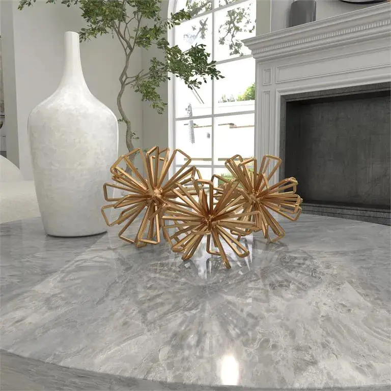 Gold Geometric Metal Orb Sculptures Set of 3