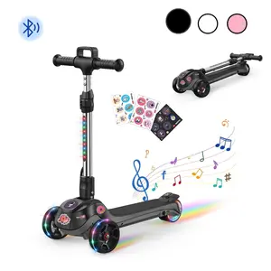 Electric Scooter For Kids 3-14, 30-60 Mins Ride Time, Colorful Glowing Wheels, Adjustable Height, Ideal Christmas Birthday Gifts for Boys Girls,Black