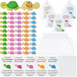 50 Sets Employee Appreciation Gifts Bulk Positive Turtle Pins You're Awesome Inspirational Notecard Thank You  for Coworker Staff Volunteer Teacher Students Christmas Favor (Colorful)