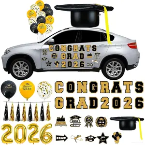 55 Pcs 2026 Congrats Grad Car Decoratio Senior Class of 2026 Cars Decor Include Inflatable Graduation Cap Magnets Decor Tassel Balloons for Cars Roof School Collage Party Favor Grad Parade(Black)