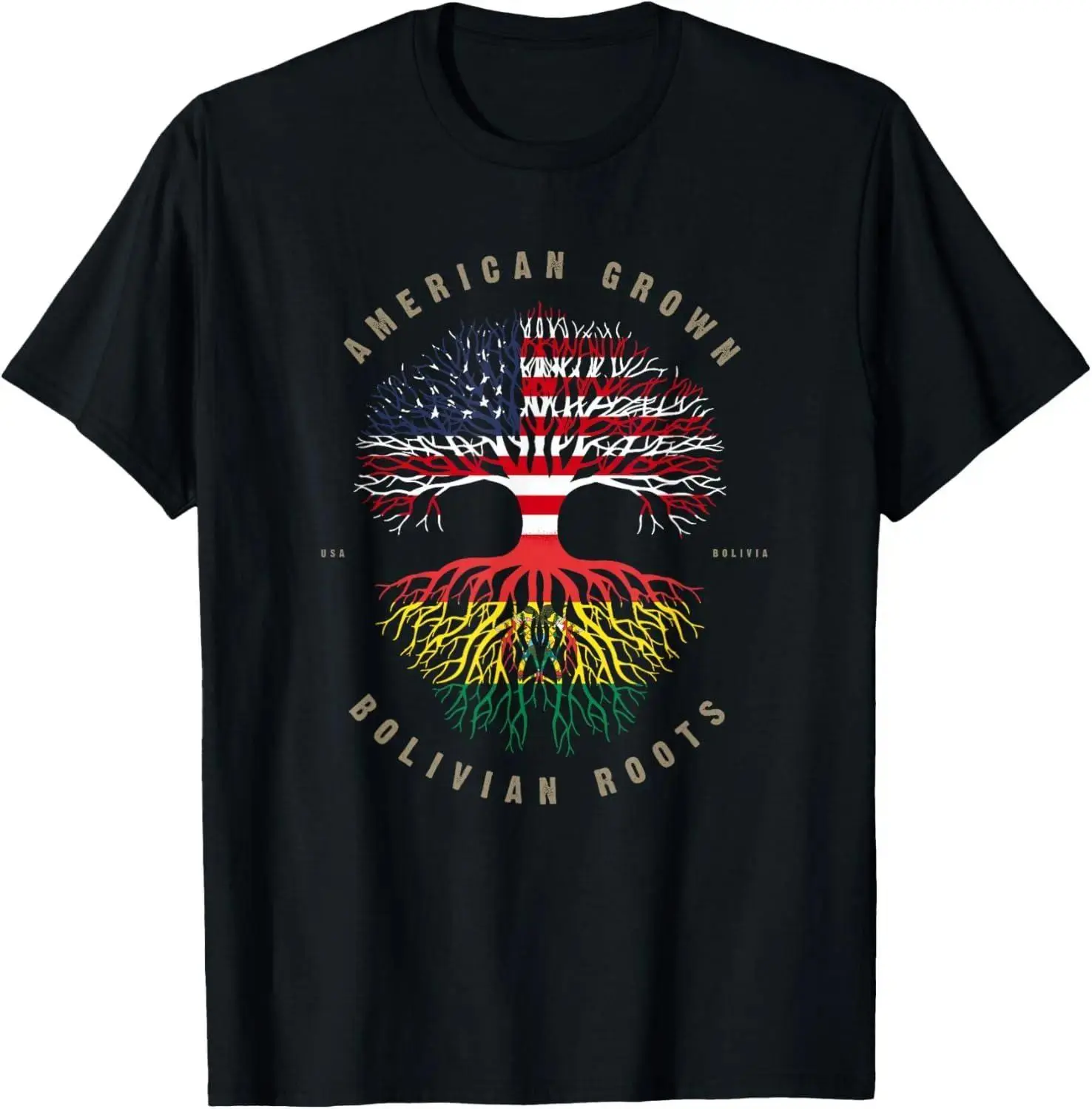 Women's Stylish Shortsleeve T-Shirt - Unisex, American Grown, Bolivian Roots, Bolivia Flag, Breathable Fabric, Sturdy Hem, Casual, Classic, Cotton, Graphic