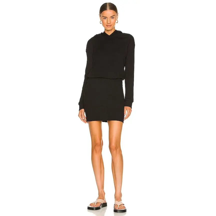 MONROW Baby Thermal Hoody Dress in Black