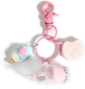 Kawaii Macaron Color Mini Ice Cream and Boba Keychain Charm, Cute and Whimsical Pendant, Colorful Keychain for Women POYAMUSE