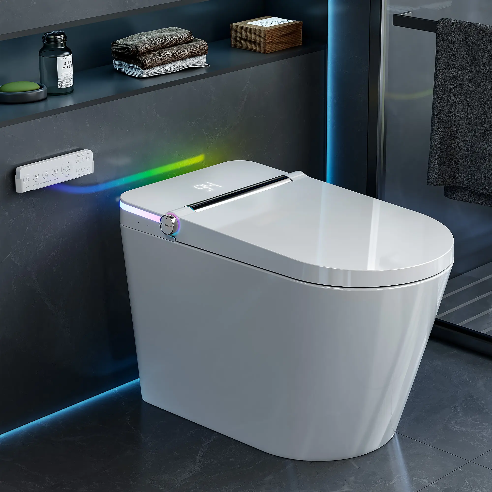 1.28 GPF Elongated Tankless Smart Bidet Toilet - Modern Self-Cleaning 1-Piece Toilet with Auto Flush, Heated Seat, Warm Air Dryer, Warm Water Wash, Eco-Friendly Luxury Bathroom Upgrade, Easy Clean Comfort, White TikTok Smart Home Essential, Auto Open/Clos