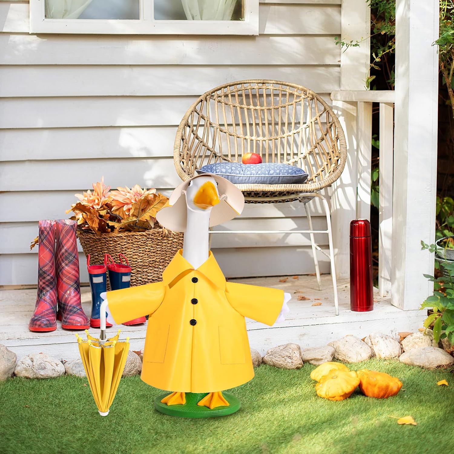 23Inch Porch Goose Raincoat Outfits – Summer Lawn Goose Clothes, Courtyard Goose Costumes, Home Decor & Housewarming Gift, Statue Patio Garden Decoration