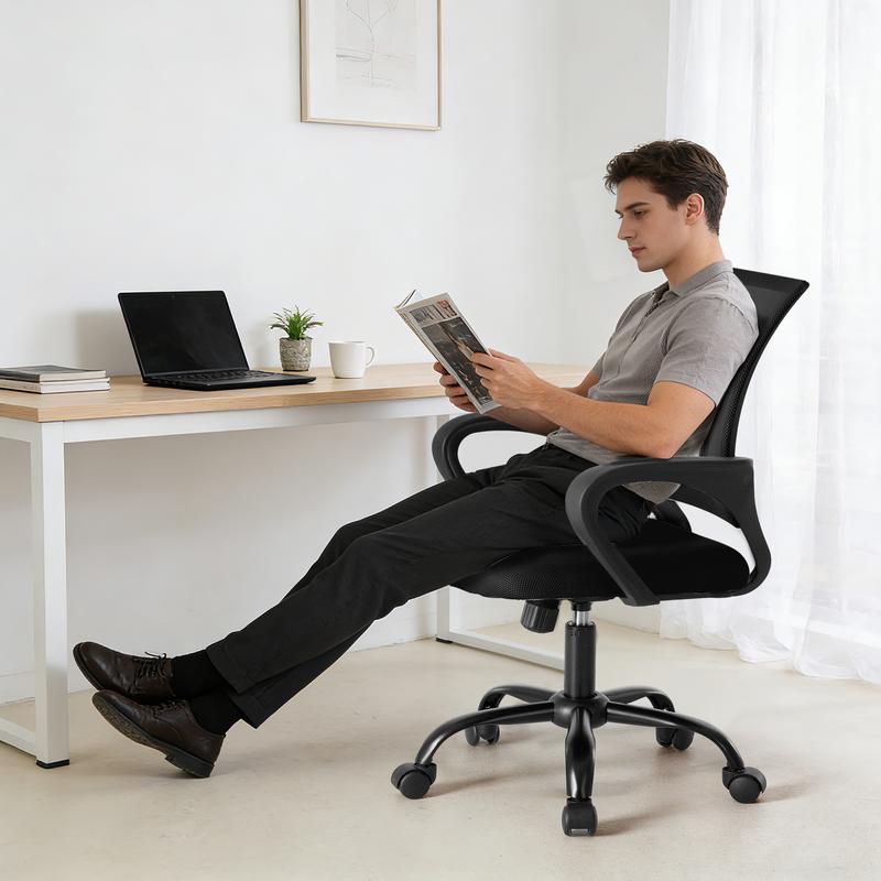 Ergonomic Office Chair with Rocking Mode, Lumbar Support, Height Adjustable, Mesh Back, Quiet Casters for Home Office & Gaming