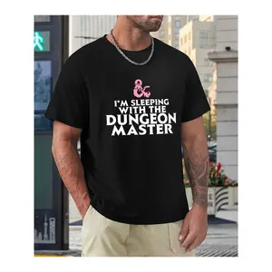 #TikTokShopRestock  Plus Size Men's "Sleeping with Dungeon Master" T-Shirt - Casual Black Cotton Tee with Pink & White Graphics, Short Sleeve, Round Neck, Hippie Boy Style, Machine Washable