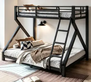 Twin-over-Full Metal Bunk Bed with Ladder, Full Upgraded Support Slats, Low-Profile Design, Black summerwins