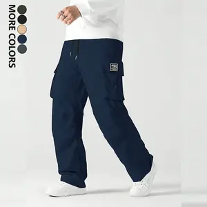 Men's casual fashion work pants, outdoor street style straight-leg trousers with multiple pockets and drawstring waistband, comfortable and versatile athletic pants suitable for all seasons and activities, ideal for everyday wear and hiking trips.