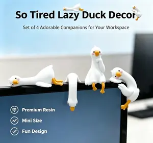 4Pcs/Set Cute Cartoon Goose Desk Ornaments – 2026 New Office Work Partner, Mini Lazy Duck Resin Figurines for Computer Screen, Desk, Car Dashboard, Photo Frame, TV, Office Decor, Gifts for Women & Men