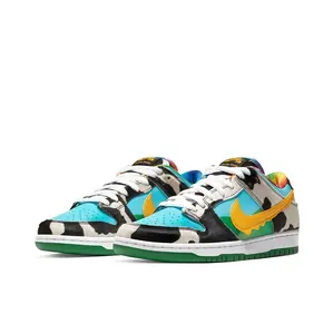 Multicolor Cow Print Leather Low-Top Sneakers, Vibrant Blue, Green & Yellow Accent Skate Shoes, Retro Style Casual Footwear for Streetwear & Daily Outings