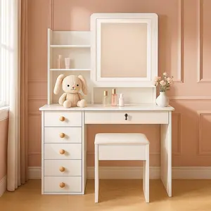 This Modern Vanity Table Features A Illuminated Mirror, Six Lockable Drawers, And Is A Compact Design Suitable For Bedrooms Or Apartments.It's The Perfect Christmas Gift For Women Or Young Women.