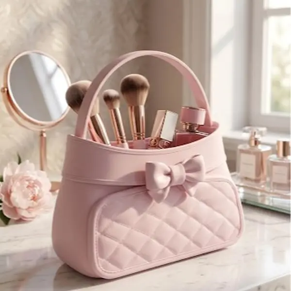 Handmade Quilted Mini 3D Printed Bag Tool - Makeup Artist Bag, Kawaii Cutecore Aesthetic, Girly Purse Stuffer, Office/Vanity Desk Pen & Brush Holder, Lightweight Pink Women's Gift