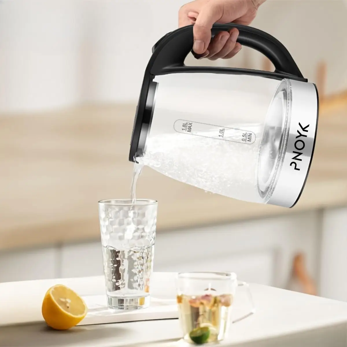 2.0L Electric Glass Kettle - 1500W Rapid Water Boiler, Wide Mouth, Auto Shut-Off, LED Light, Cool-Touch Handle, Boil-Dry Protection, BPA-Free, Borosil