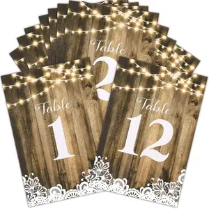 1-12 Wedding Table Numbers With Lights - Rustic  Double Sided Signs, Calligraphy Printed Numbered Card Paper for Seating Chart,  Decoration, 4 x 6 Inch
