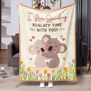Koala & Letter Pattern Blanket, Soft Comfortable Throw Blanket, Air-conditioned Room Blanket, Warm Nap Blanket for Home & Office, Gift for Friend & Family
