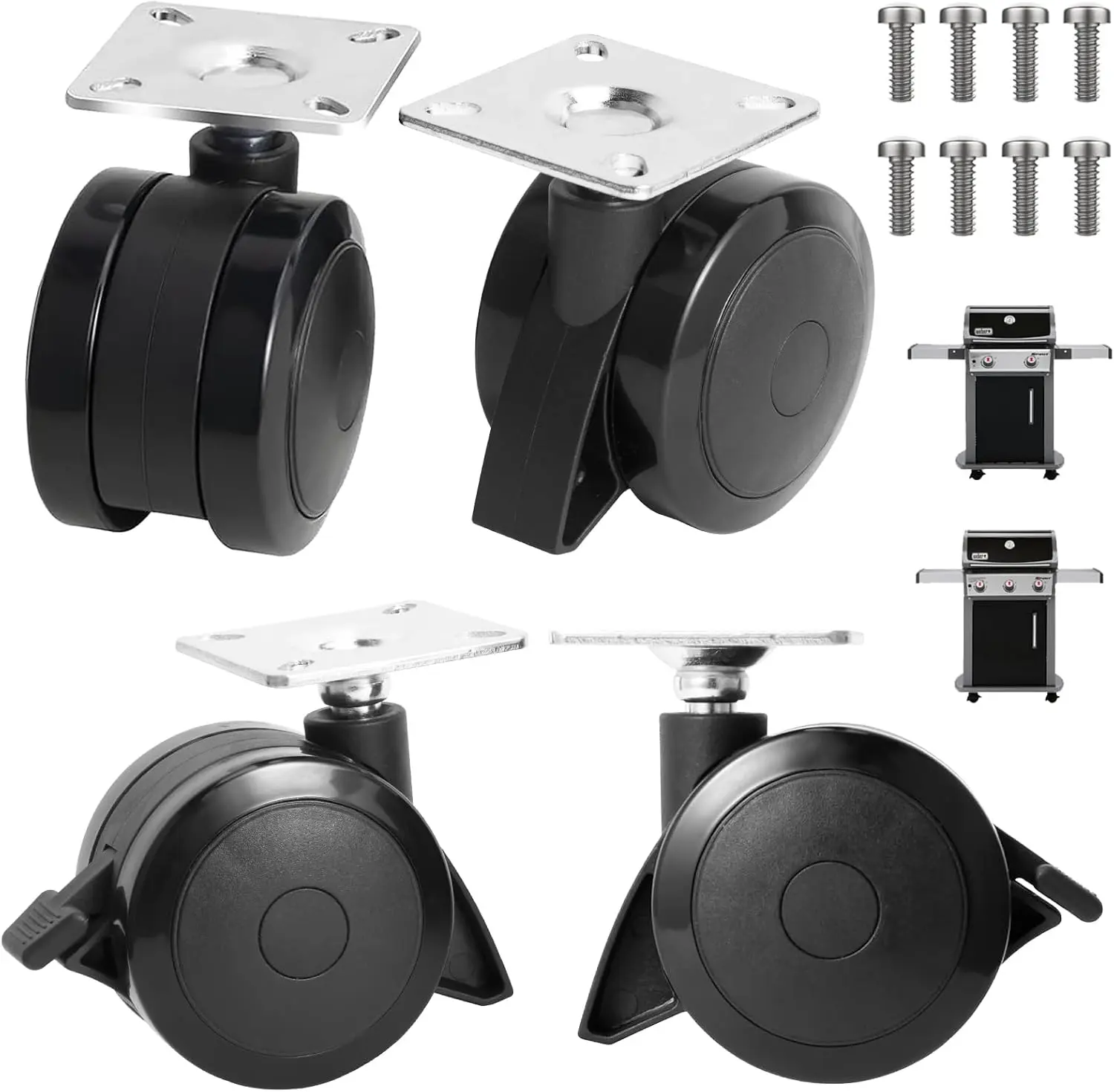 Locking Caster Wheels for Weber Spirit 200/300 Series Grills |   Caster wheels for weber spirit E-310 grill E210 E220 E215 S220 S210 S310 S320 S-315 EX-315,2 wheels with brakes,easy install