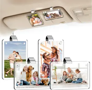 4 Pack Car Picture Holder for Sun Visor, Magnetic Acrylic Car Photo Clip Compatible with Instax Mini 12 11 9 & Polaroid Go, Horizontal & Vertical...