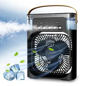 Mini USB Misting Evaporative Cooler Fan - 7-Color LED Light, 3 Wind Speeds, 3 Spray Modes, 1/2/3H Timer - for Desk, Nightstand - Requires 5V2A USB Power Adapter