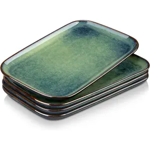 Stern Serving Platters Set of 4, 11 Inches Rectangular Serving, Green Serving Trays for Entertaining