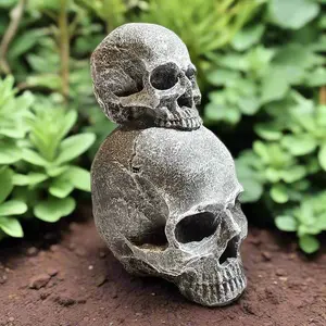Double Skull Statue (7" x 4.5") Gothic Halloween Ornaments Decor