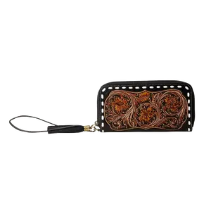 Myra Bag Ladies Canyon Bloom Hand-Tooled Brown Wristlet Wallet S-7463