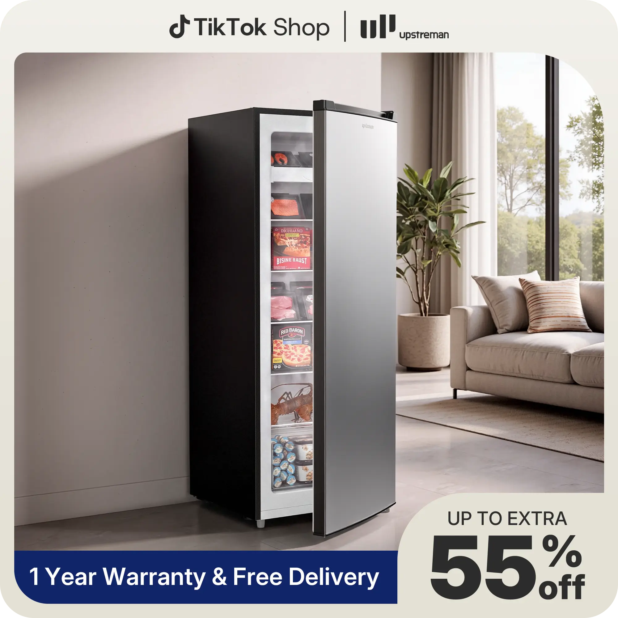 Upstreman 7.0 Cu.Ft Convertible Refrigerator Freezer - Multi-Temperature Mini-Fridge, Upright Model with 5 Adjustable Shelves, Reversible Door for Garage, Basement, Multi-Temperature Mini Freezers, UP70 Multifunctional Refrigerator Dorm Fridge With Freeze