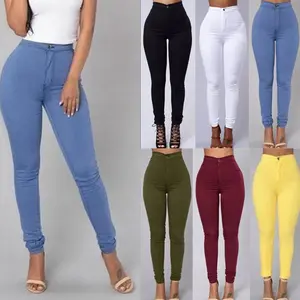 Solid color tight leggings jeans women white black high waist rendering jeans retro sexy trousers women casual pencil pants jeans large size women's clothing
